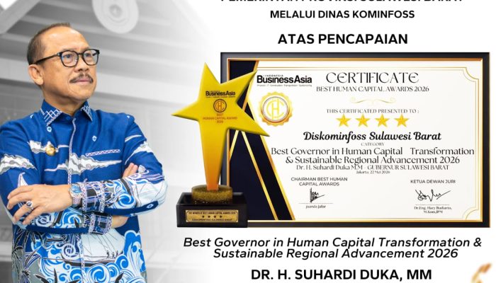 Sukses Transformasi Digital, Gubernur Suhardi Duka dan Diskominfoss Sulbar Sabet Penghargaan Nasional
